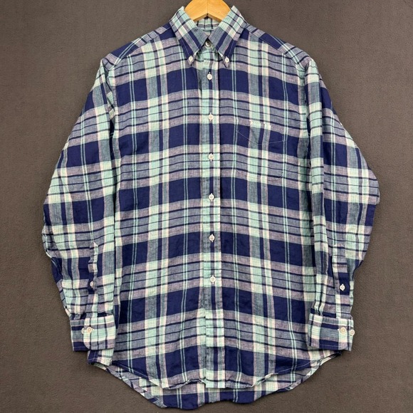 Brooks Brothers Shirt Men's Size S Linen Plaid Madison Irish Golf Rugby Preppy - Picture 1 of 13